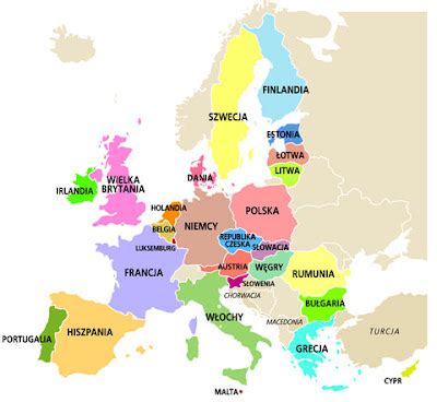 Mapa - Polska i kraje europejskie objęte ochroną ubezpieczeniową