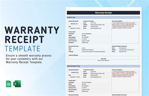 Example of a warranty card and purchase receipt