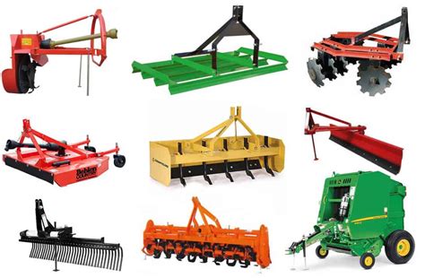 Infographic showing different attachments for a single-axle tractor