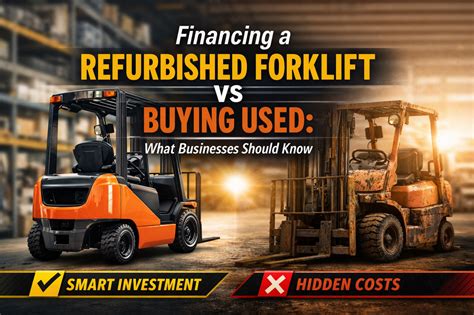 Photo comparing a new forklift with a refurbished used forklift