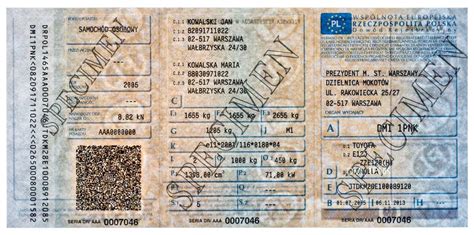Przykładowe dokumenty rejestracyjne pojazdu rolniczego