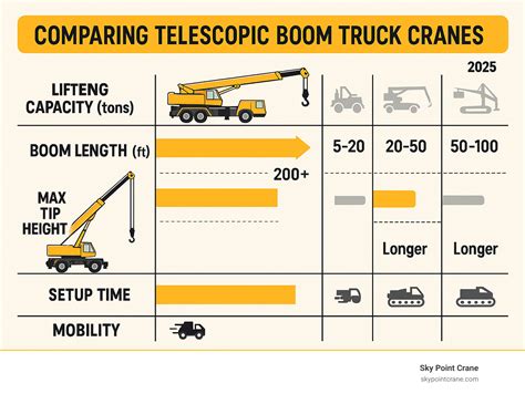 Infographic comparing different parameters of tower cranes (e.g., lift capacity vs. boom length)