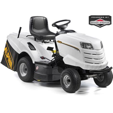 Thematic photo of an Alpina BT 98 HCB garden tractor mowing a large lawn