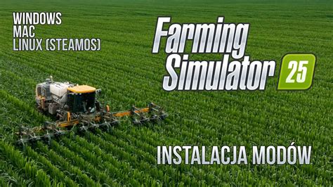 Ilustracja przedstawiająca różne typy modyfikacji do Farming Simulator, w tym maszyny rolnicze.