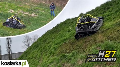 Zdalnie sterowana kosiarka gąsienicowa w akcji na stromej skarpie lub poboczu drogi