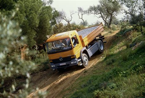 Thematic photo of Mercedes-Benz Atego 4x4 tipper truck working on a construction site or in a quarry.