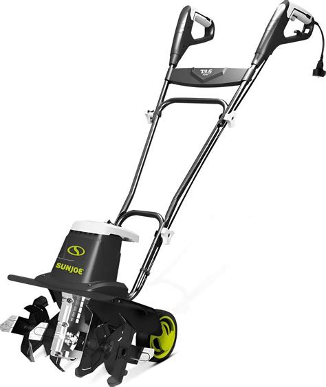 An electric tiller with folded handles for storage, emphasizing its compact design