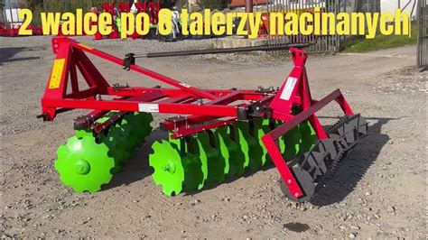 Schemat budowy brony talerzowej z zaznaczonymi elementami roboczymi i wałem typu packer