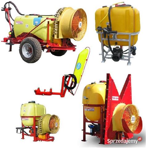 Zdjęcie nowoczesnego opryskiwacza sadowniczego z kolumnową przystawką wentylatorową