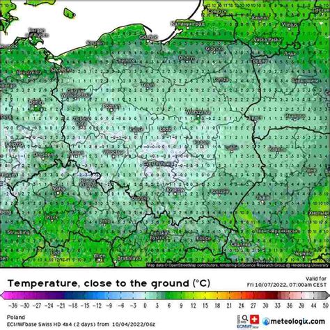 mapa prognozy przymrozków w Polsce