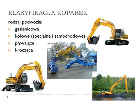 Zestawienie typów podwozi koparek: gąsienicowe, kołowe, kroczące.