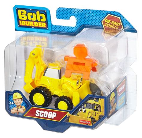 Zdjęcie małych pojazdów Fisher-Price z serii Bob Budowniczy na placu budowy