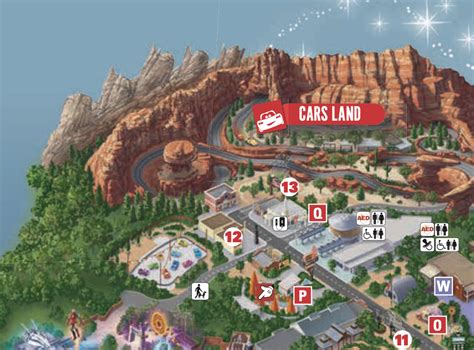 Mapa strefy Cars Land w parku rozrywki Disney California Adventure