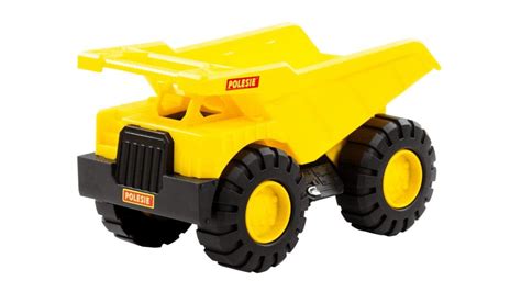 The Wader Polesie Maxik dump truck toy in action, carrying sand.