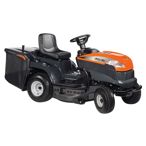 Thematic photo of an Oleo-Mac garden tractor with a two-cylinder engine in a large garden