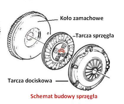 Schemat budowy sprzęgła elektromagnetycznego z oznaczeniem tarczy ciernej i cewki