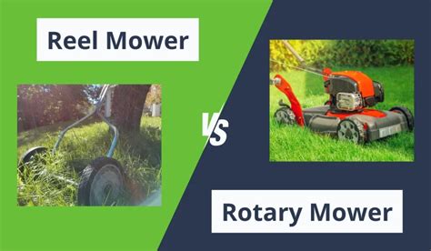 Infographic comparing the cutting mechanism and typical application areas of rotary vs. reel mowers