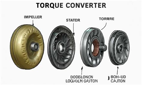 Diagram or infographic showing components of a hydraulic system and torque converter in a backhoe loader