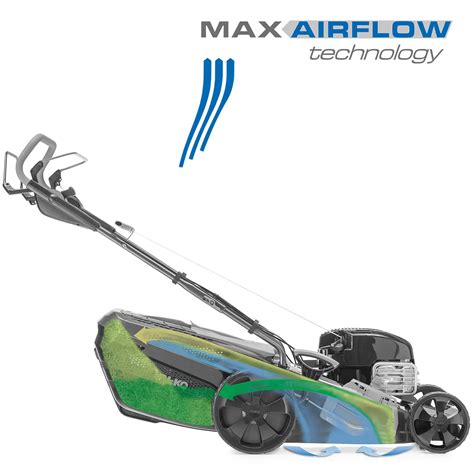 Diagram illustrating MaxAirFlow technology in a lawnmower basket