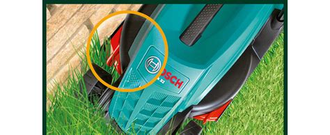 Close-up photo of the cutting comb on a Bosch Rotak lawnmower