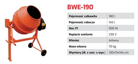 Betoniarka Altrad BWE 190 z silnikiem trójfazowym 400V