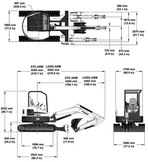Infographic showing the dimensions and reach of the Bobcat 323 mini excavator