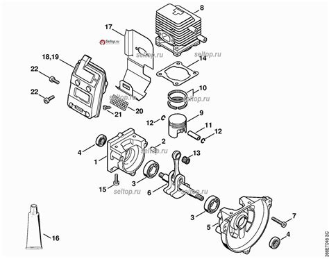 Diagram showing the internal workings of a Stihl 2-MIX engine