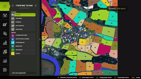 zrzut ekranu z mapy Farming Simulator 15 pokazujący różne miejsca skupu produktów rolnych