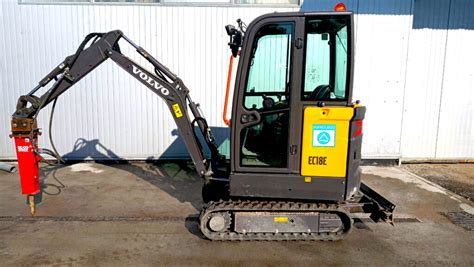 minikoparka JCB z młotem hydraulicznym podczas prac wyburzeniowych w terenie miejskim