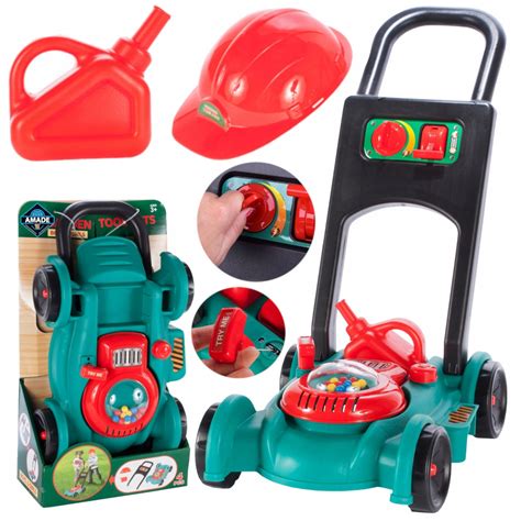 Zdjęcie zestawu kosiarki Fisher-Price z kaskiem i kanistrem