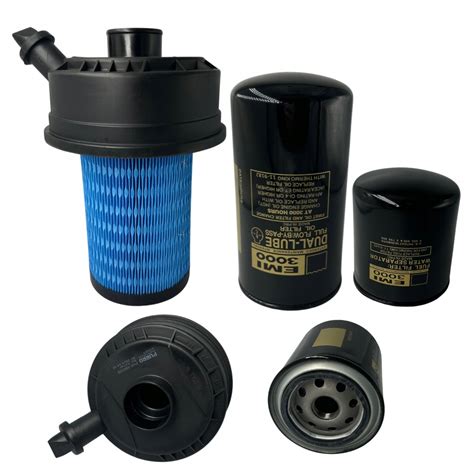 zdjęcie różnych typów filtrów (oleju, powietrza, paliwa, hydrauliki) leżących obok siebie