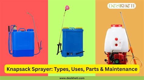 Infographic showing different types of sprayers: manual, backpack, and tractor-mounted.