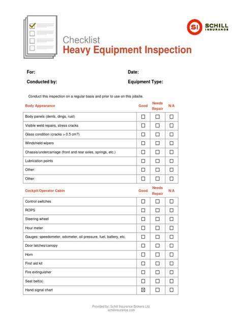 Graphic of a checklist for technical inspection of heavy machinery