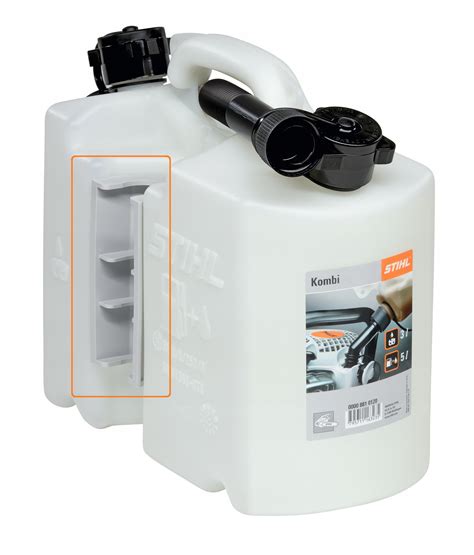 Photo of various fuel canisters and filling systems (e.g., Stihl brand).