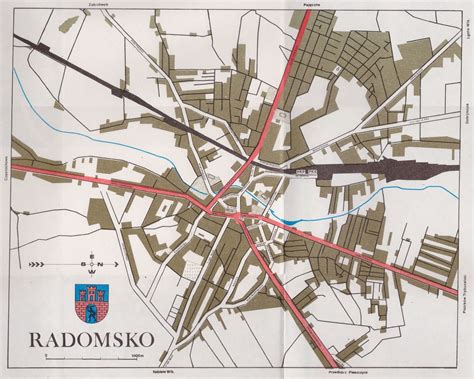 Mapa Radomska z zaznaczonymi punktami sprzedaży i serwisami sprzętu ogrodniczego.