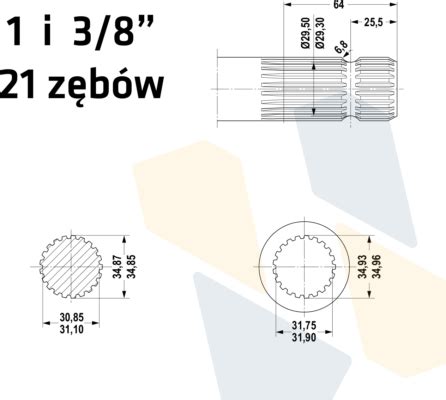 Ilustracja przedstawiająca różne rodzaje końcówek wałków WOM