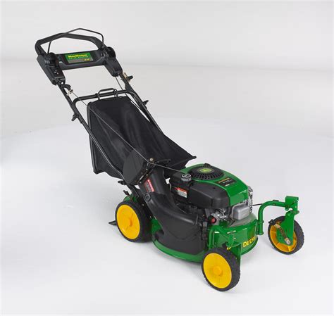 Thematic photo of a John Deere self-propelled mower in a large garden
