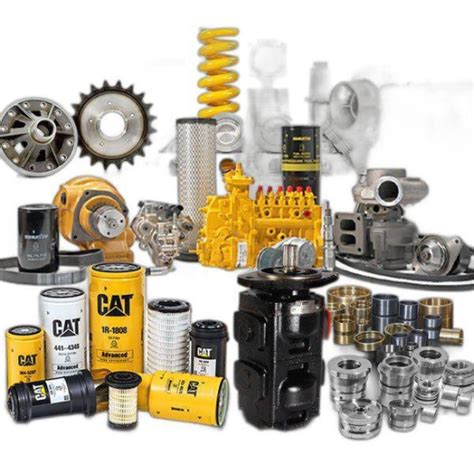 Infographic showing various spare parts for garden machinery (filters, blades, belts)
