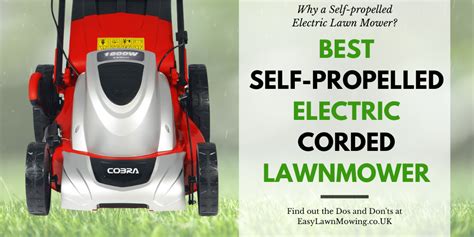 Infographic showing different types of electric lawnmowers (corded, battery, self-propelled) and trimmers