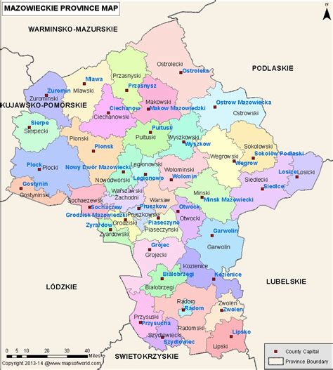 Map of Mazowieckie Voivodeship with highlighted areas of C-360 listings