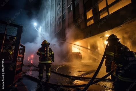 Photo of firefighters extinguishing a burning agricultural tractor