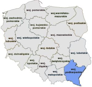 Map highlighting the Podkarpackie region with major cities mentioned (Rzeszów, Przemyśl, Jarosław etc.).
