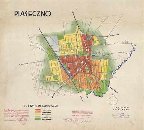 Mapa Piaseczna z zaznaczonymi obszarami rozwoju budownictwa
