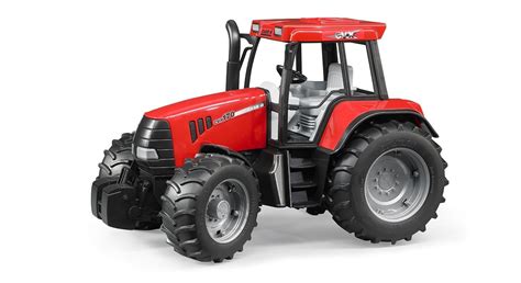Zdjęcie przedstawiające model zabawkowego ciągnika Bruder Case CVX 170 w skali 1:16 na tle imitującym pole uprawne