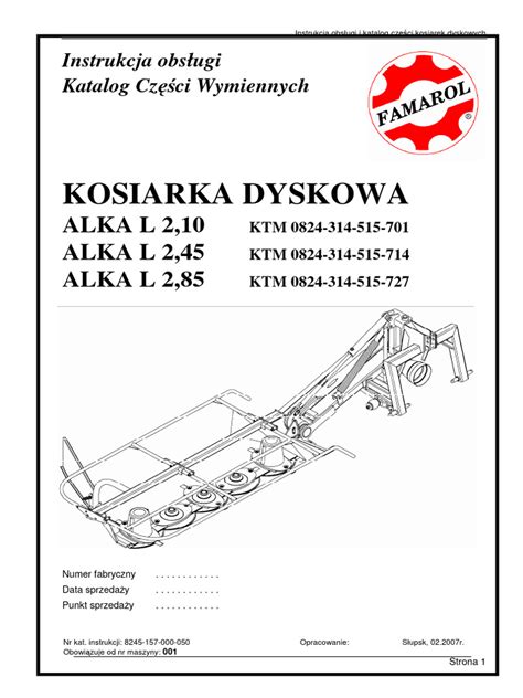 Schemat budowy zawieszenia bocznego kosiarki dyskowej Unia ALKA L