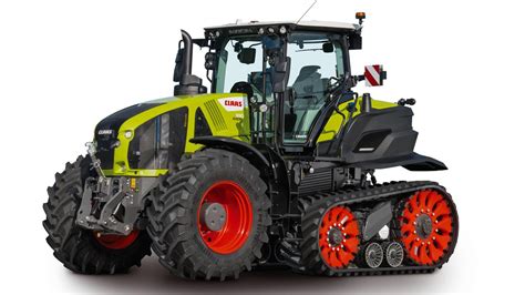 Claas Axion 850 TERRA TRAC half-tracked tractor working in a field, showing its tracks