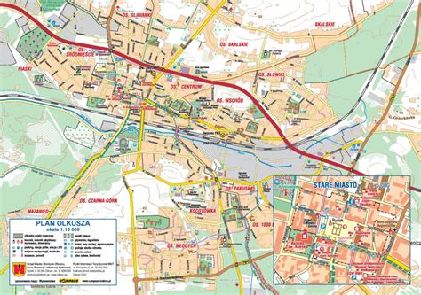 Plan miasta Olkusz z zaznaczonymi obszarami inwestycji budowlanych