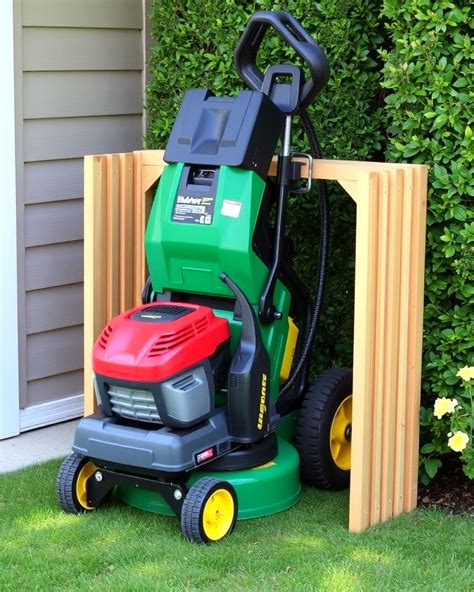 Photo of a lawn mower stored vertically thanks to SmartStow technology