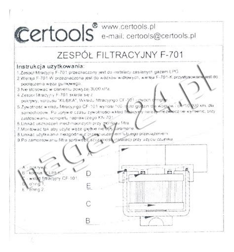 Zdjęcie filtra fazy ciekłej CERTOOLS - F-701-W1