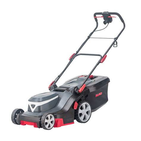 The AL-KO Comfort 38.2 E electric lawnmower in a garden setting, highlighting its compact design